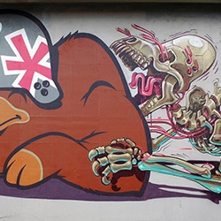 'The anatomy of mother bear giving birth' is an awesome new mural in Vienna, Austria. This work is a collaboration of  four talented street artists – FlyingFortress, Nychos and the Sobekcis twins.