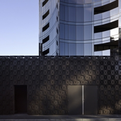 Pattern based logo, signage, screens and environmental graphics, an integrated approach to branding for Architecture by the design studio Buro North for a boutique residential development in Melbourne.