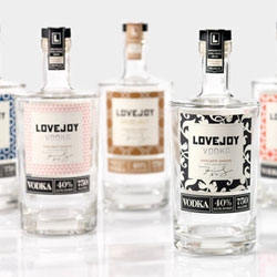 Beautiful packaging design for Integrity Spirits' Lovejoy Vodka by ID Branding. 