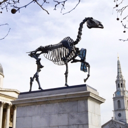 The new controversial Gift Horse by German artist Hans Haacke has been unveiled on the Fourth Plinth in London’s Trafalgar Square.