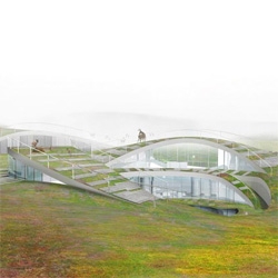 Julien de Smedt designed the Twirl house for the Next-Gene 20 Project in Taiwan. The house is excavated into the landscape and brings light into the house by lifting up and creating 'tears' in the ground plane. 