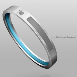 The iBangle is Gopinath Prasana's evolution of the iPod - imagining a device that is both iPod and jewelry. The iBangle is a thin aluminum bracelet with a multi-touch track pad. 