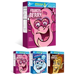 General Mills recently redesigned a few of their cereal brands - Count Chocula, Boo Berry, and Franken Berry. I like the clean design and the close-up of the characters. 
