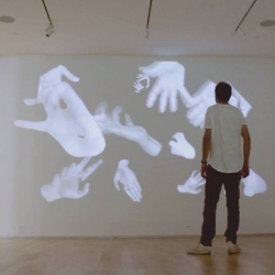 Gesture-Gesture explores the visual language created with our hands. An interactive installation by Pablo Gnecco at Gallery 72 in Atlanta. On view through July 3.
