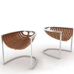 The Bacello Chair by Palette Industries is inspired by traditional "pea pod" boats. Their website is somewhat annoying, but their designs are worth a look. 