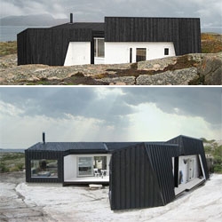 Fantastic Norway recently completed this cabin in Norway. The architects utilized color to break up the facade of the cabin and to carve out areas of entrance.