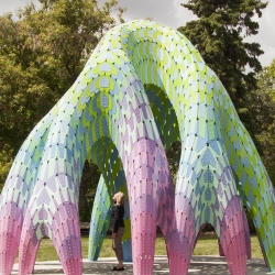 "Vaulted Willow" - by MARC FORNES / THEVERYMANY - is a permanent Public Art Pavilion that resolves and delineates structure, skin and ornamentation into a lightweight unified system.