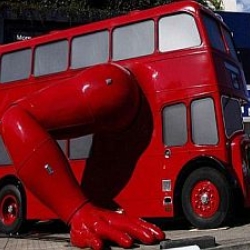 1957 London bus converted into mechanical structure that does push-ups