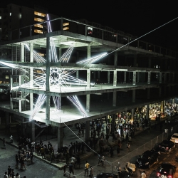 Jun Ong's Five-Storey Star Installation pierces the structure of an unfinished building in Butterworth, Malaysia.