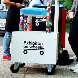 Exhibition on wheels during Fuori Salone 2009. A new way of exhibiting to keep all extra costs to the minimum and the fun level to the maximum.