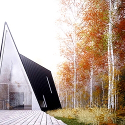 This unique “triangular” cabin is called the Allandale House, a modern forest cabin based on an extruded A-frame by William O’Brien Jr., Assistant Professor of Architecture at the MIT School of Architecture and Planning .
