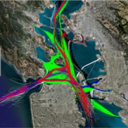 Animation showing ship traffic on San Francisco bay.