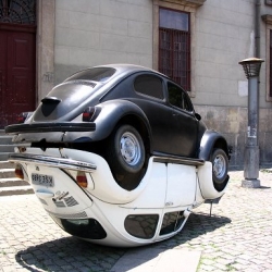 Impressive beetle artwork in downtown Rio. *you know how beetles can't get up once upside-down..
