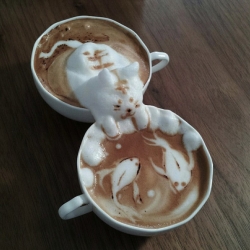 Japanese artist Kazuki Yamamoto made this adorable sculpture with milk foam found in cups of cappuccino.