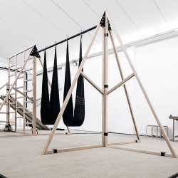 Studio PSK have used Bare Conductive's electrically conductive paint to create an adult-sized interactive playground. When touched, the swings and climbing frames manipulate and create sounds, transforming the space into a responsive soundscape. 