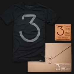 Gorgeous packaging for the Ugmonk 3rd Anniversary shirt. The tshirt comes with string-tie portfolio and laser engraved leather coaster. Only 200 sets made.
