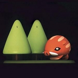 Alessi Forest Gump Salt and Pepper Shakers - comprised of a salt (tree), pepper (tree) and toothpick dispenser (boar). the bases are magnetic - by Giovanoni 