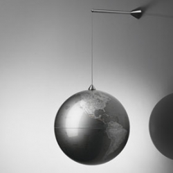 Very cool idea from Creative Danes, Inc.  Globe hangs from the ceiling or the wall on a powerful magnet.
