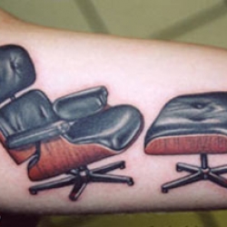 Nick Baxter's amazing tattoos of classic chairs. See more of his work at nickbaxter.com.