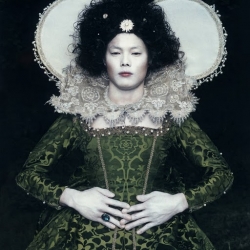 Discover a new interpretation of the Fairy Tales by Korean visual artist Chan-Hyo Bae, Elizabeth I meets Cinderella. Existing in Costume, Fairy Tales is on view at the Musee du Quai Branly in Paris.