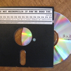 Band uses a 5.25” floppy diskette as packaging for their CD, complete with sleeve for the floppy and a text based adventure game that pops up when you insert the CD into your computer.