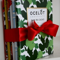 A gift set of chocolate bars made by Ocelot Chocolate. Awesome packaging and flavor combinations, plus they're all natural and organic.