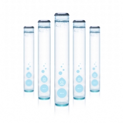 Axygene designed the bottle/packaging for Ô Water. The small, slender bottle is meant to imitate a test tube. 