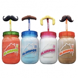 7-Eleven has faux-mason jar slurpee cups complete with mustache straws. 