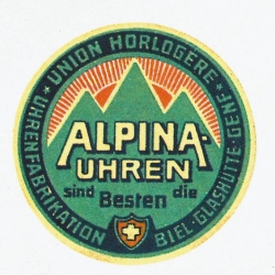Vintage label from Geneva-based Alpina watch company.