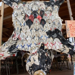 Sports shoes recycled back into a cow hyde at the Aqua Metropolis Osaka festival, Japan