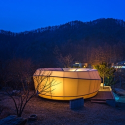 Glamping tents by ArchiWorkshop for a remote campsite in Yang-Pyeong, South Korea.