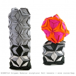 BIERFILZ Origami Modular sculptural felt vessels + wine cooler/bag. The perfect X-mas decoration and gift, by Illu Stration by Mary-Ann Williams.