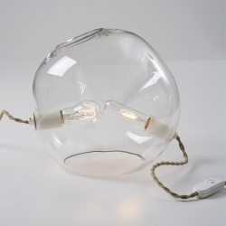 The Birds + Bees table lamp by Lindsey Adelman.  Hand-blown in Brooklyn and finished with a cloth cord.   Two Edison double loop light bulbs included!  Measures 13" in diameter.