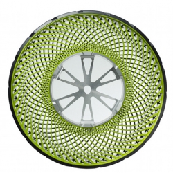 Bridgestone Airless tires, currently in the concept phase, have spokes of thermoplastic resin that support the rubber tire: so they don’t go flat, don’t puncture, don’t blow out and are 100% recyclable. 