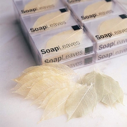 Soap Leaves: the process in which soap resin mixed according to a secret Thai formula is hand poured over a dried and cured lattice-like frame of real mango tree leaves to form individual soaps