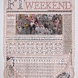 Cut lace newspapers by Myriam Dion