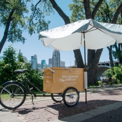 GPS-enabled tune-up bike roamed paths and trails in Minneapolis, with fast, free tune ups for bikers this summer. Easily located by cyclists through GPS and mobile-friendly site. By Colle+McVoy for Pedal MN.