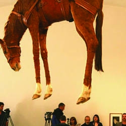 A dead horse hangs from the ceiling at the Museum of Contemporary Art. Part of the 16th Biennale of Sydney, with art from more than 180 contemporary artists from around the world.