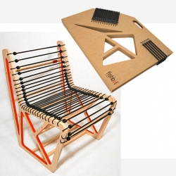 The Bungeeseat revisits René Herbst's Chaise Sandows, but adds a contemporary twist by using today's aesthetics and conscience in material selection. The frame is constructed from bamboo plywood (a rapidly renewable alternative to wood) and locally manufactured bungee cords. The Bungeeseat kit fabricated in Fishbol's Toronto studio, comes in customizable accent colors and bungee cords. The ready-to-assemble (RTA) chair is sold in a neatly designed package which disassembles to become re-assembled into the chair. The Bungeeseat is in limited production by Fishbol Design Atelier available at www.fishbol.com.
Materials: Bamboo plywood, assembled bungee cords with hooks.
Dimensions: 600X700X600 mm