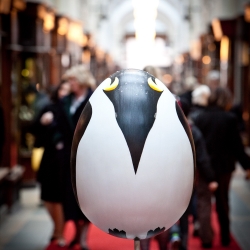 Penguin egg by Robinson Pelham at Burlington Arcade, embedded with Swarovski crystals, is part of London's The Faberge Big Egg Hunt.