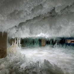 Unique ice formations which grew over an estimated 13 year period on a decommisioned freezer floor of Fulton Cold Storage in Chicago. 