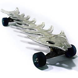 Custom aluminum skateboards in edgy cut out shapes - like this fish bone. They also light up with leds! So your ride is as stylish as you are. 