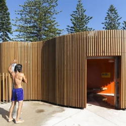 These sculptural public toilets and shower blocks by Fox Johnston architects are situated on Sydney's coastal beaches. They deliver facilities that are low on maintenance and shrug off the public amenity architecture archetype.