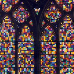 Gerhard Richter's computer-generated pixel pattern fills this stained glass window at Cologne Cathedral.  Better photos at Flickr - http://flickr.com/search/?q=richter%20cathedral