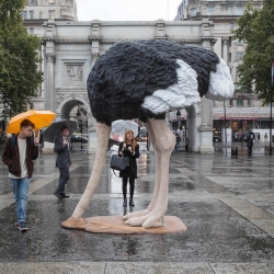 The Institute of Inertia launched in the UK with models of giant ostriches and their heads in the sand appearing across London.