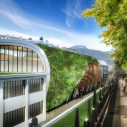 Amazing thermal spa in France wrapped with a living green wall.