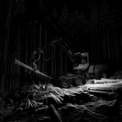 ScanLAB's UCL Bartlett Students 3D scan a forest harvesting machine in Kielder, Northumberland