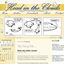 Elegant design used in new comic strip site, Head in the Clouds,  about two birds.