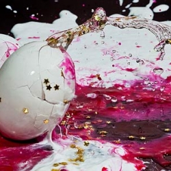 Henry Hargreaves' 100mph!!!' photography series of eggs exploding paint.