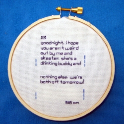 Ginger Anyhow ~ Embroidered Text Messages - bizarre and fascinating to follow this story of love and break up...